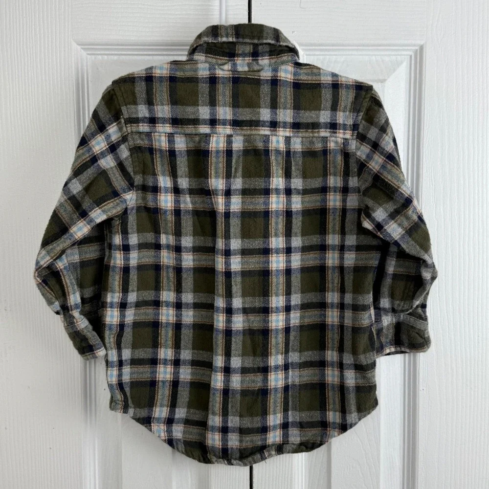 OshKosh B'gosh Kids Plaid Long Sleeve Button Down flannel Shirt Green Blue‎ 4T